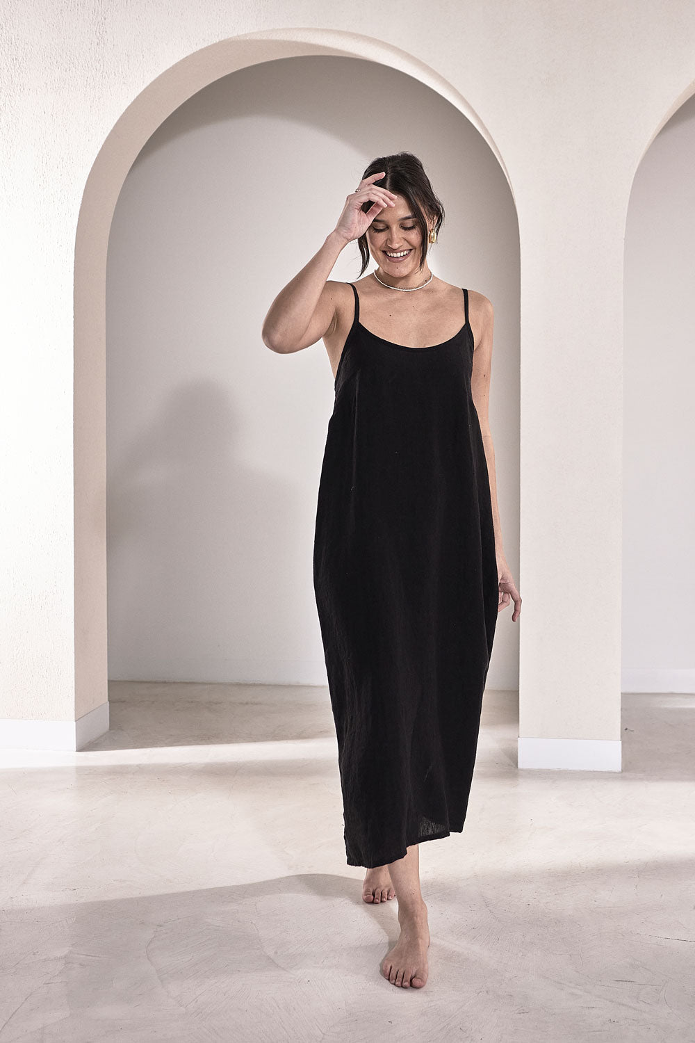 Midi Linen Slip Dress - Black  - Eadie Lifestyle