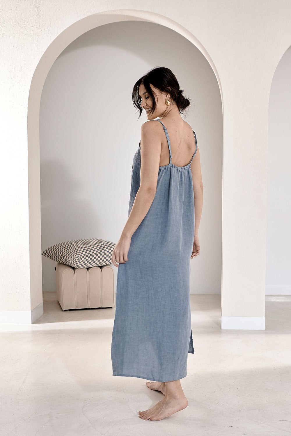 Midi Linen Slip Dress - Blue  - Eadie Lifestyle