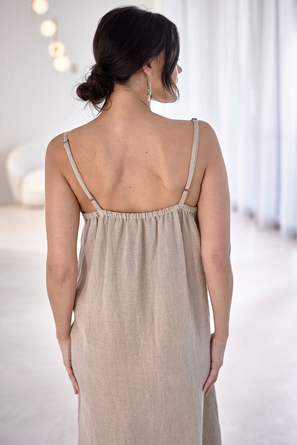 Midi Linen Slip Dress - Natural  - Eadie Lifestyle