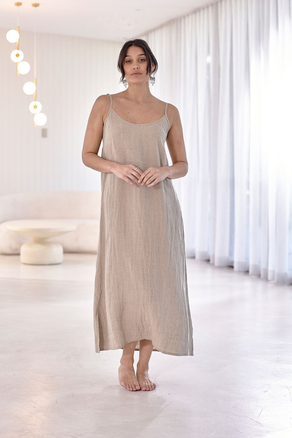 Midi Linen Slip Dress - Natural  - Eadie Lifestyle