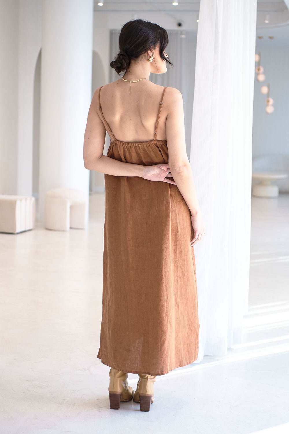 Midi Linen Slip Dress - Nutmeg - Eadie Lifestyle