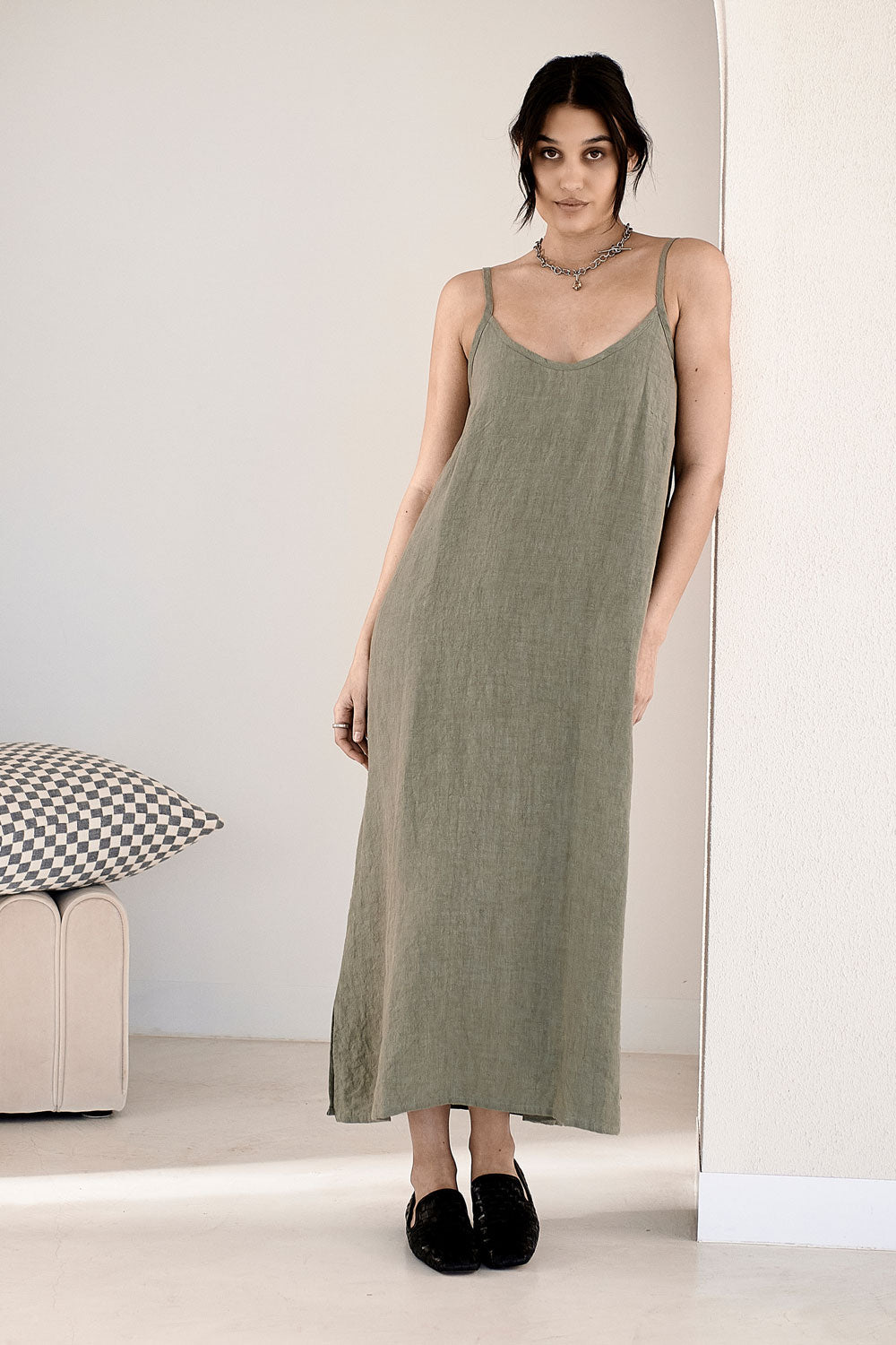 Midi Linen Slip Dress - Pistachio - Eadie Lifestyle