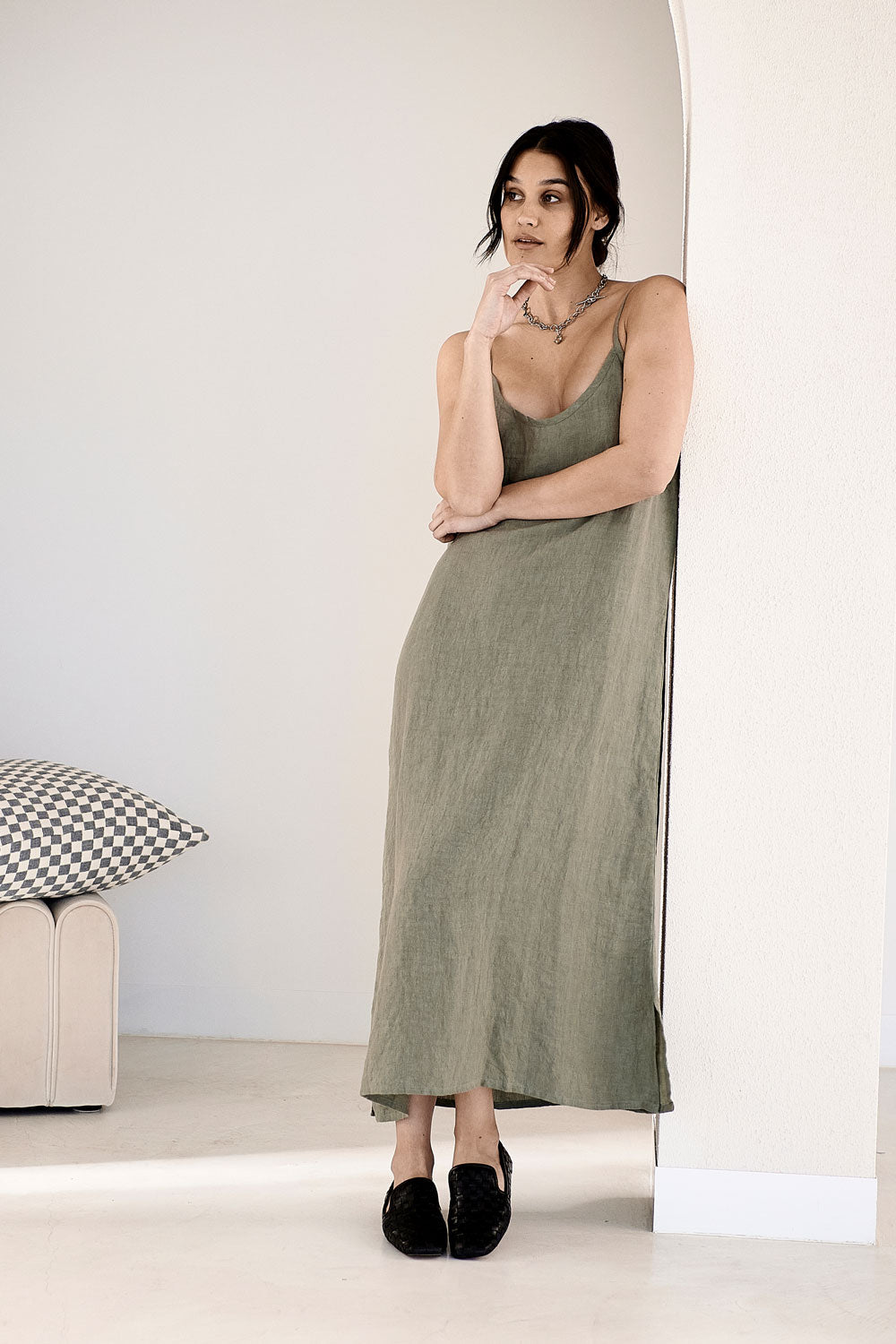 Midi Linen Slip Dress - Pistachio - Eadie Lifestyle