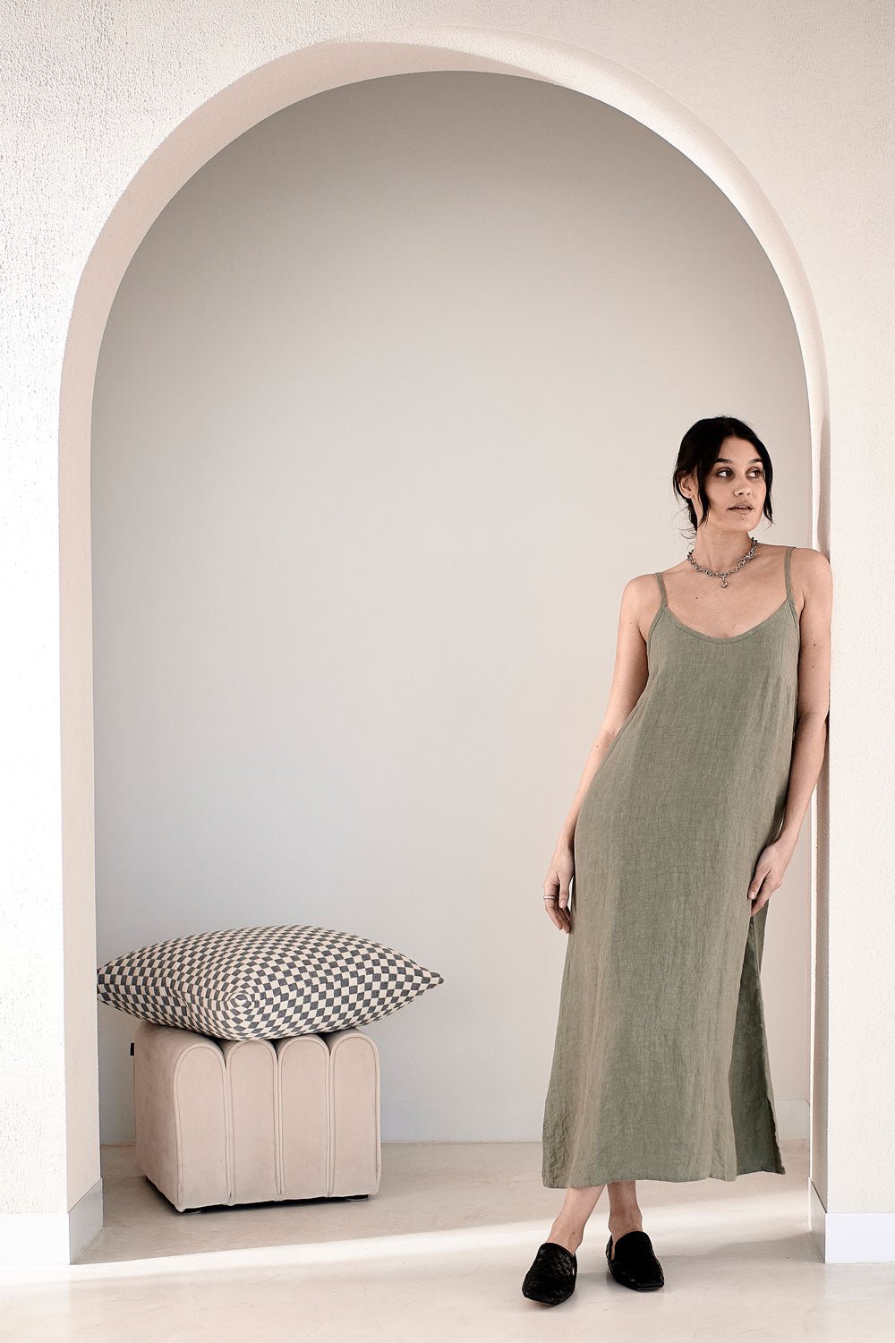 Midi Linen Slip Dress - Pistachio - Eadie Lifestyle