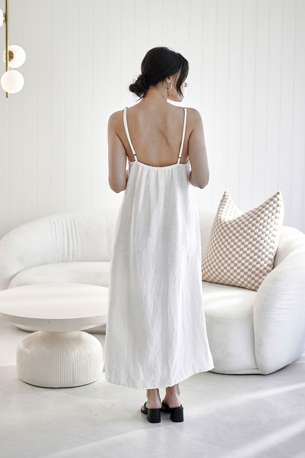 Midi Linen Slip Dress - White  - Eadie Lifestyle
