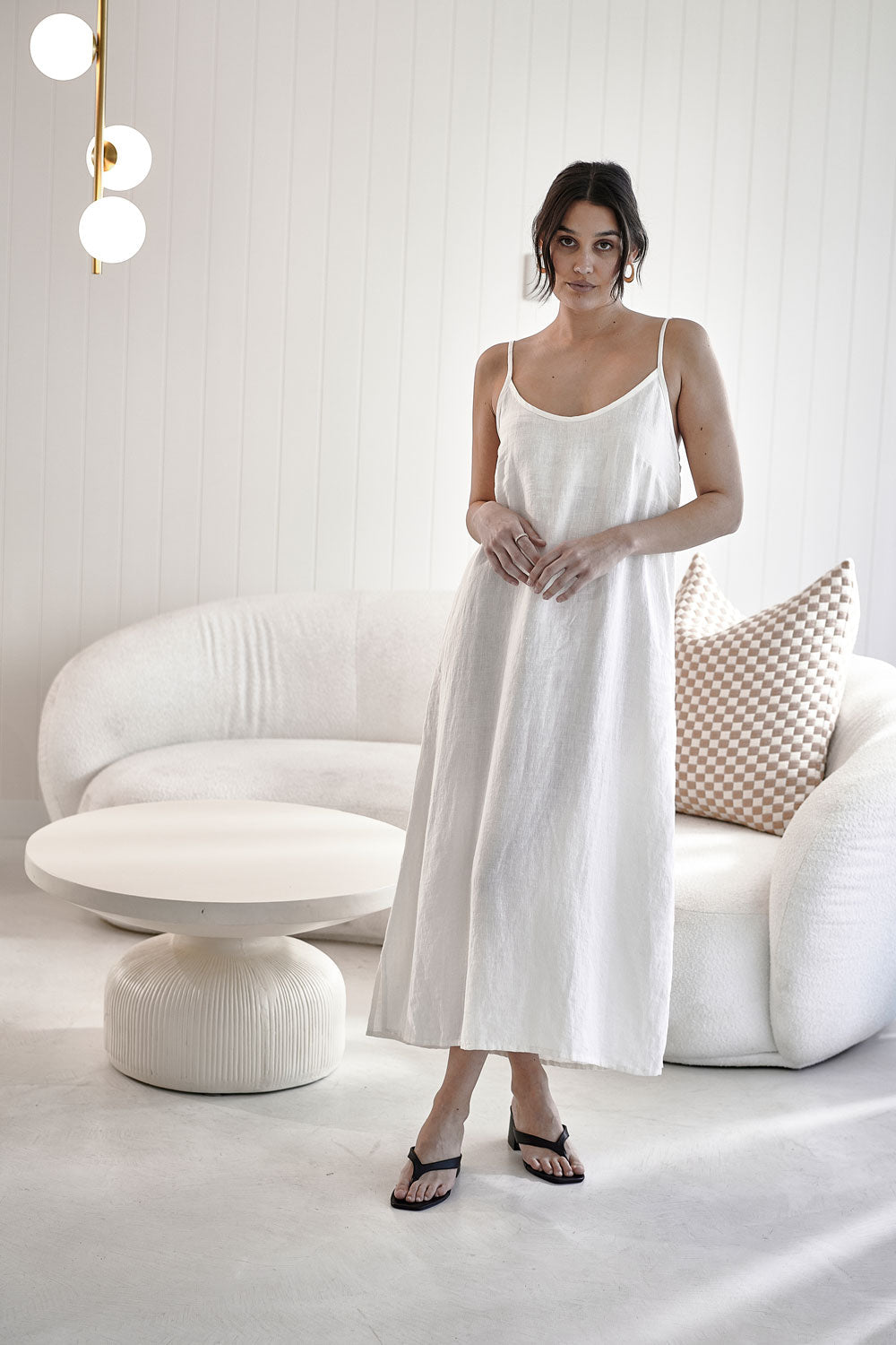 Midi Linen Slip Dress - White  - Eadie Lifestyle