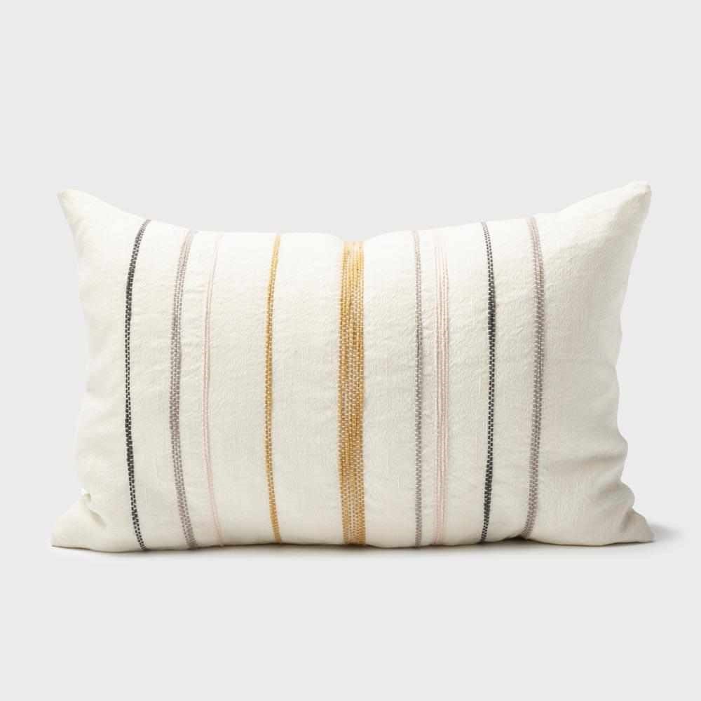 Moro Linen Cushion - White with Multicoloured Stitching - Eadie Lifestyle