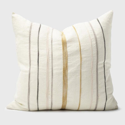 Moro Linen Cushion - White with Multicoloured Stitching - Eadie Lifestyle