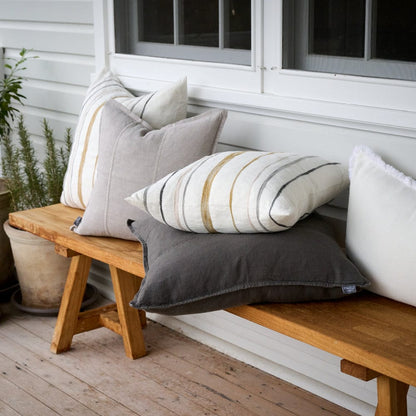 Moro Linen Cushion - White with Multicoloured Stitching - Eadie Lifestyle