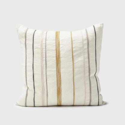 Moro Linen Cushion - White with Multicoloured Stitching - Eadie Lifestyle