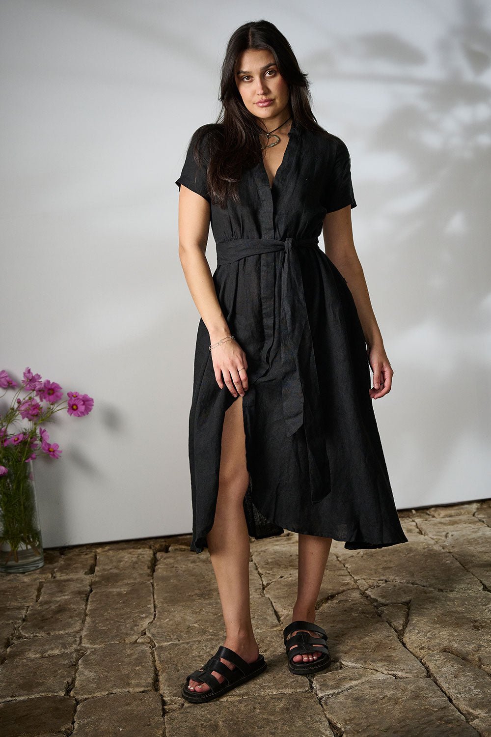 Black Ravello Linen Dress