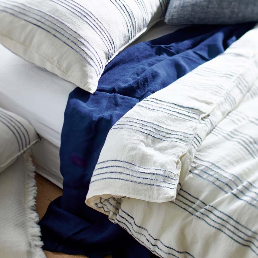 Rock Pool Linen Duvet Cover incl. Pillowcase Set - White/Navy Stripe - Eadie Lifestyle