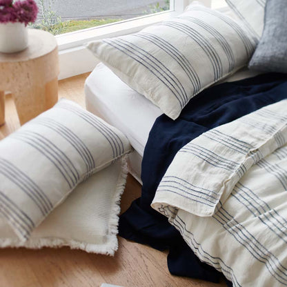 Rock Pool Linen Duvet Cover incl. Pillowcase Set - White/Navy Stripe - Eadie Lifestyle