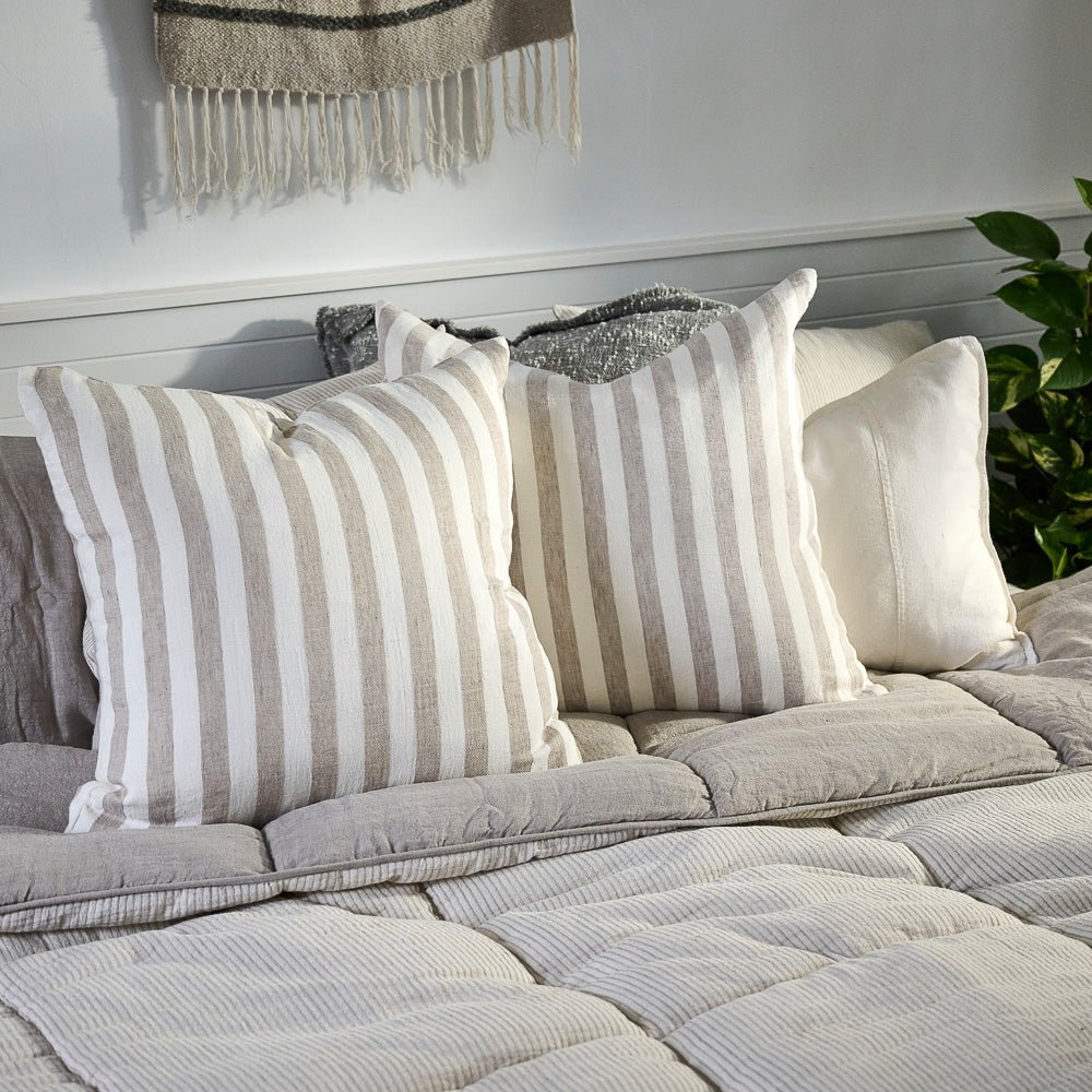 Santi Linen Cushion - White/Natural Stripe - Eadie Lifestyle