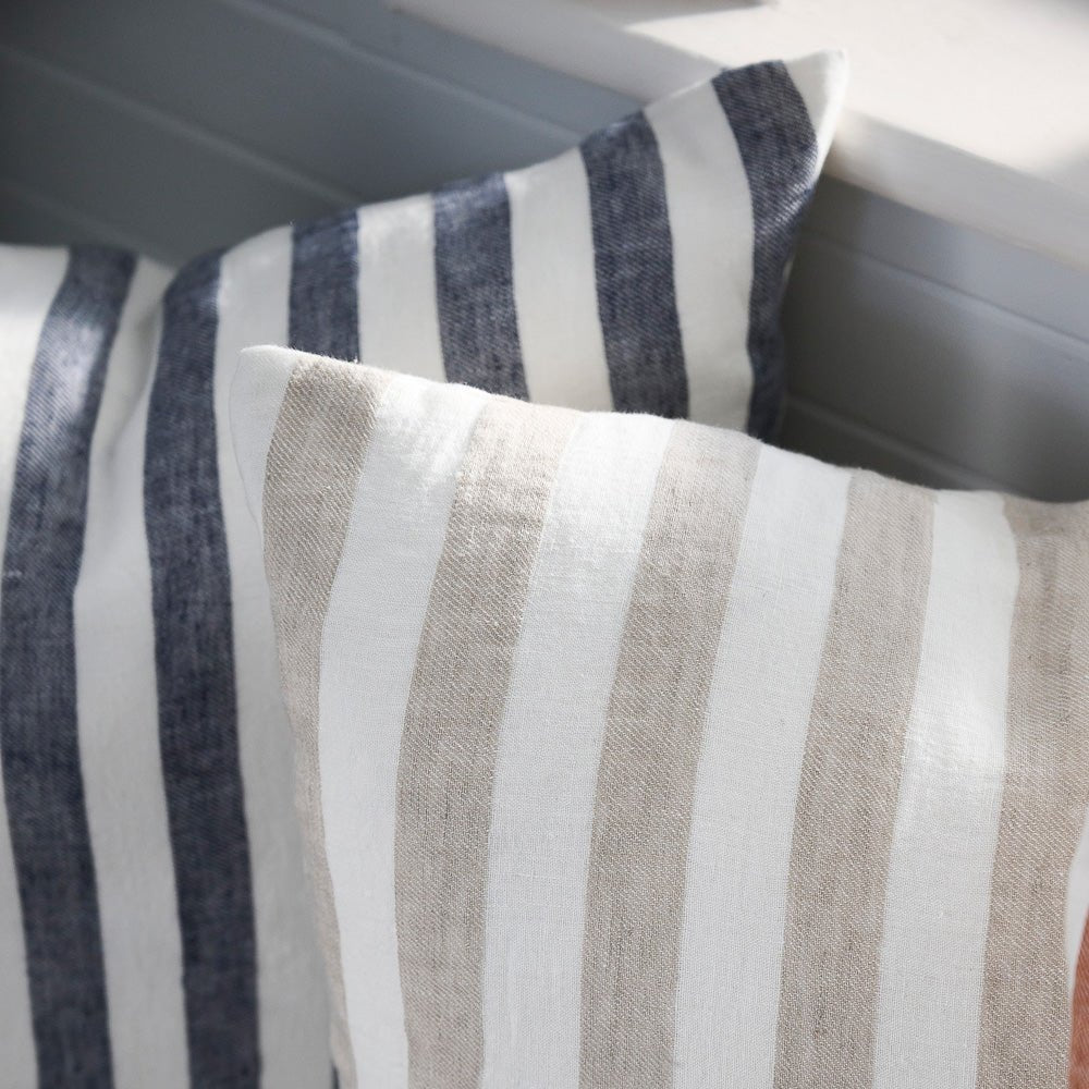 Santi Linen Cushion - White/Natural Stripe - Eadie Lifestyle