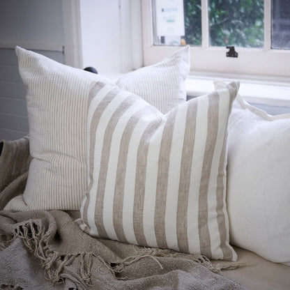 Santi Linen Cushion - White/Natural Stripe - Eadie Lifestyle