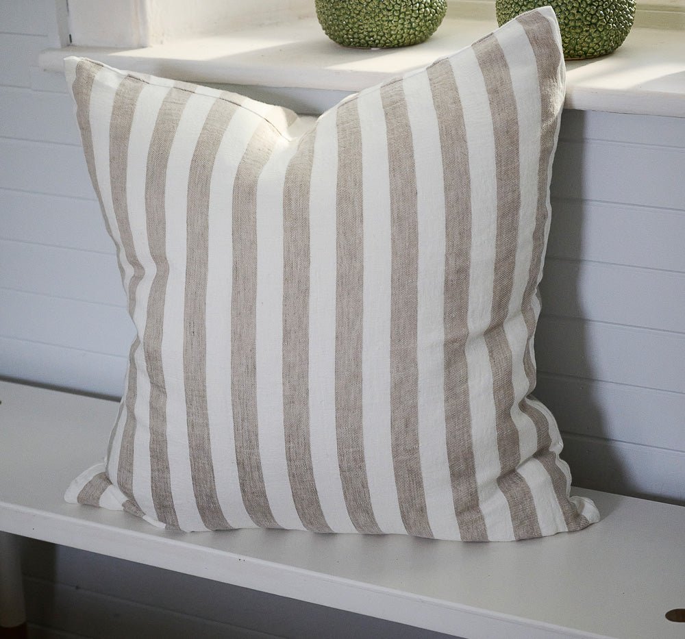 Santi Linen Cushion - White/Natural Stripe - Eadie Lifestyle