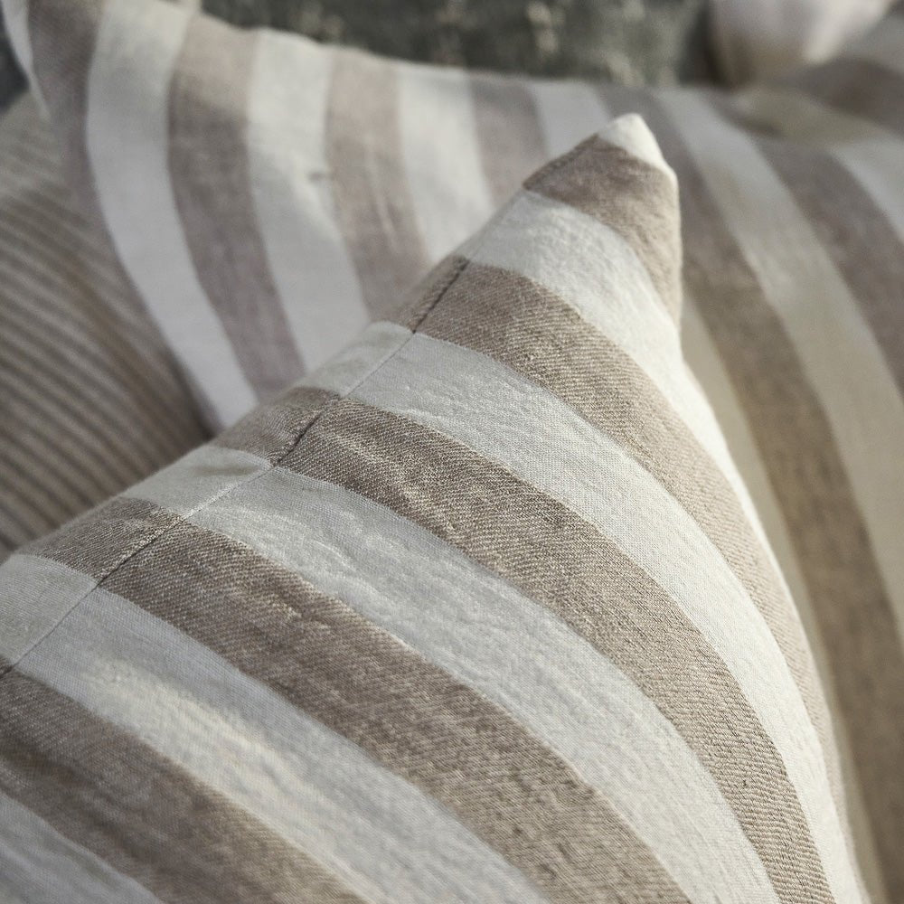 Santi Linen Cushion - White/Natural Stripe - Eadie Lifestyle