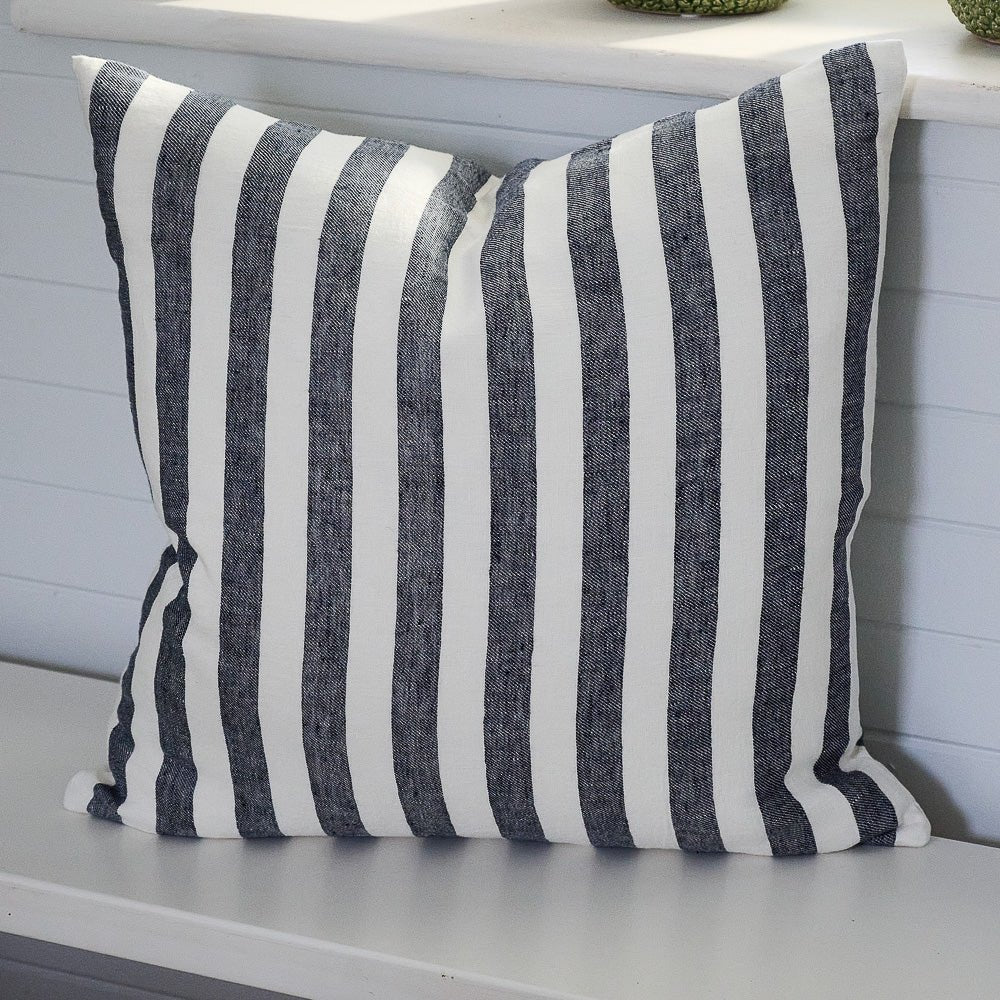 Santi Linen Cushion - White/Navy Stripe - Eadie Lifestyle