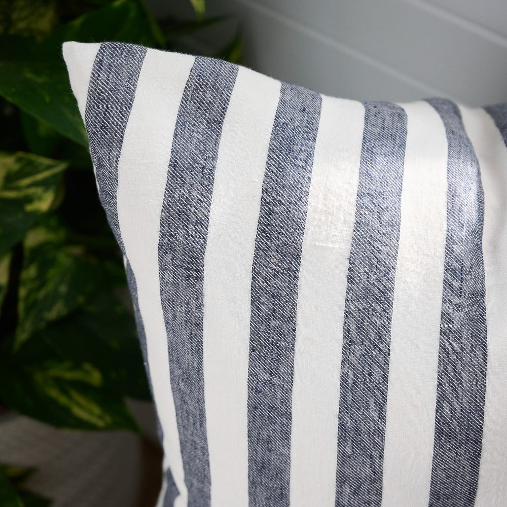 Santi Linen Cushion - White/Navy Stripe - Eadie Lifestyle