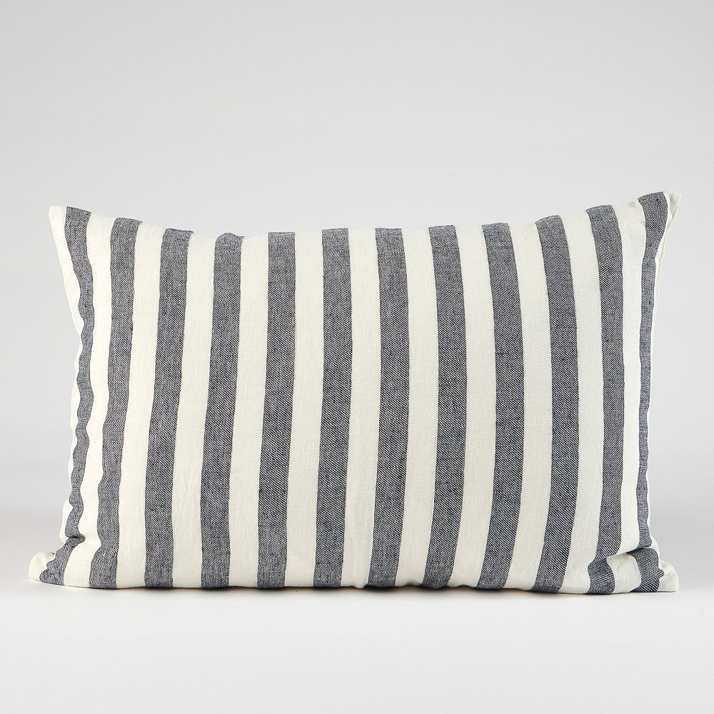 Santi Linen Cushion - White/Navy Stripe - Eadie Lifestyle