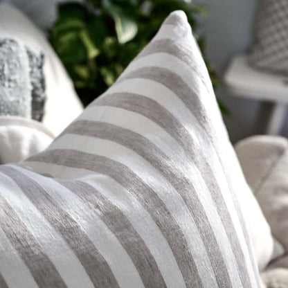 Santi Linen Cushion - White/Silver Stripe - Eadie Lifestyle