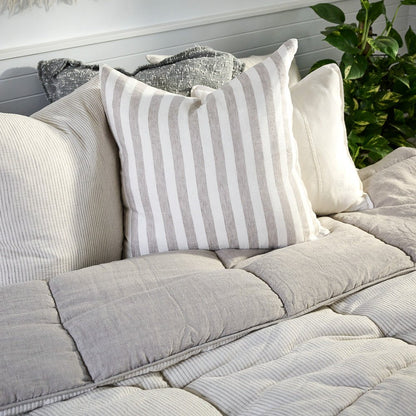 Santi Linen Cushion - White/Silver Stripe - Eadie Lifestyle