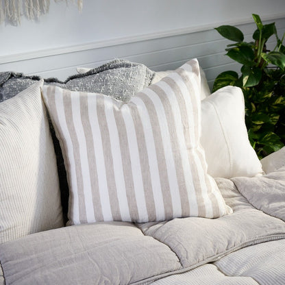 Santi Linen Cushion - White/Silver Stripe - Eadie Lifestyle
