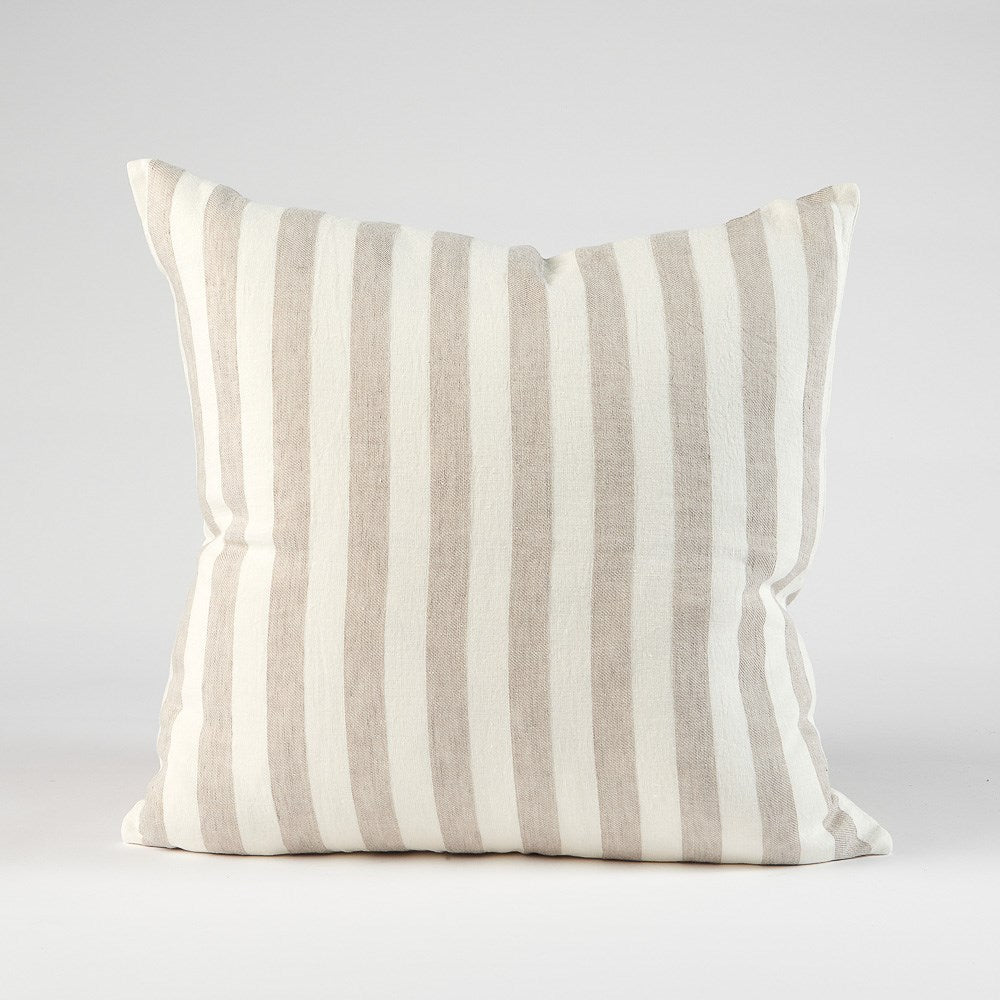 Santi Linen Cushion - White/Silver Stripe - Eadie Lifestyle