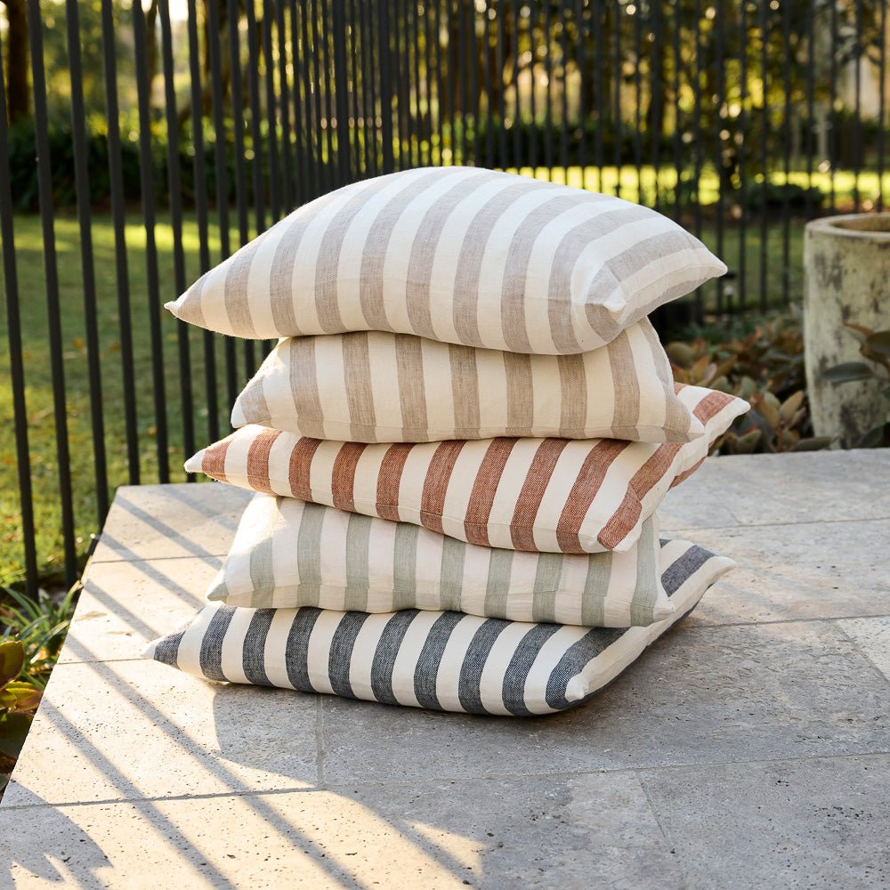 Santi Outdoor Linen Cushion - White/Natural Stripe  - Eadie Lifestyle