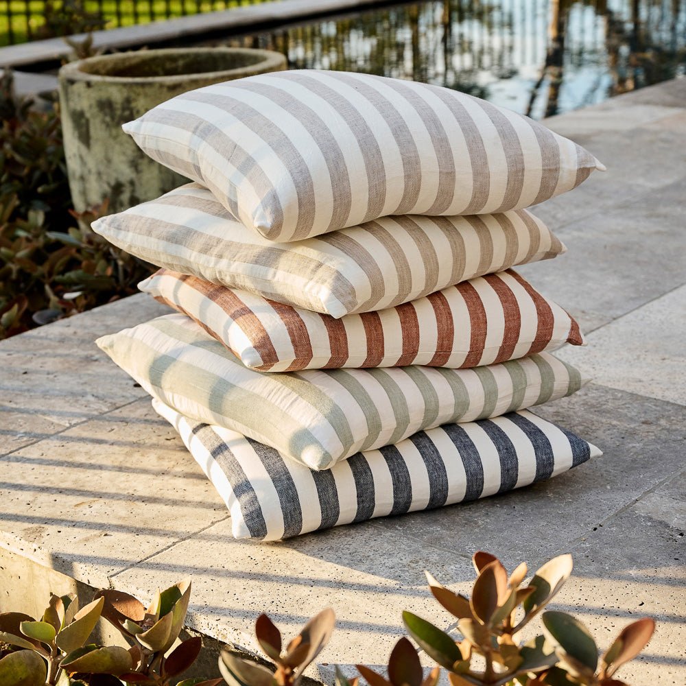 Santi Outdoor Linen Cushion - White/Natural Stripe  - Eadie Lifestyle