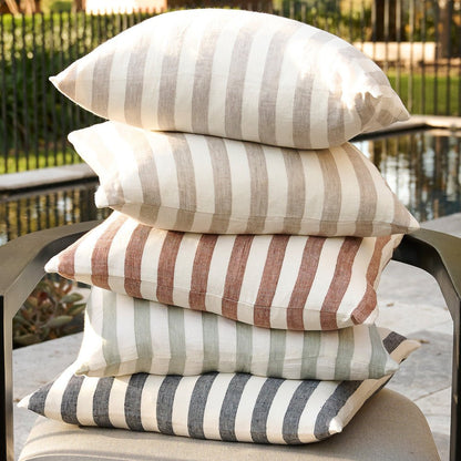 Santi Outdoor Linen Cushion - White/Natural Stripe  - Eadie Lifestyle