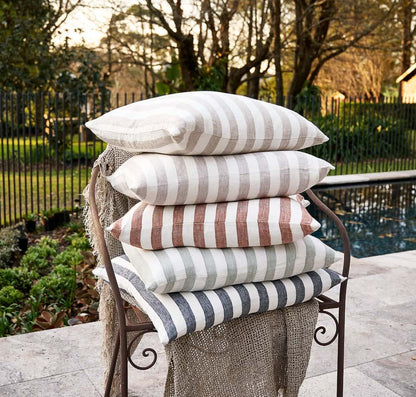 Santi Outdoor Linen Cushion - White/Natural Stripe  - Eadie Lifestyle