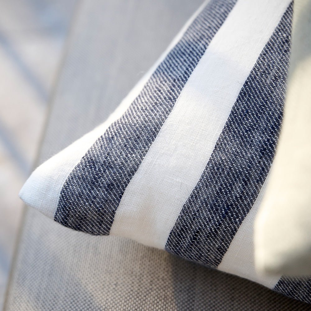 Santi Outdoor Linen Cushion - White/Navy Stripe - Eadie Lifestyle