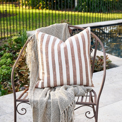 Santi Outdoor Linen Cushion - White/Nutmeg Stripe  - Eadie Lifestyle