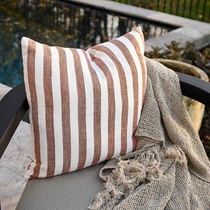 Santi Outdoor Linen Cushion - White/Nutmeg Stripe  - Eadie Lifestyle