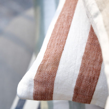 Santi Outdoor Linen Cushion - White/Nutmeg Stripe  - Eadie Lifestyle