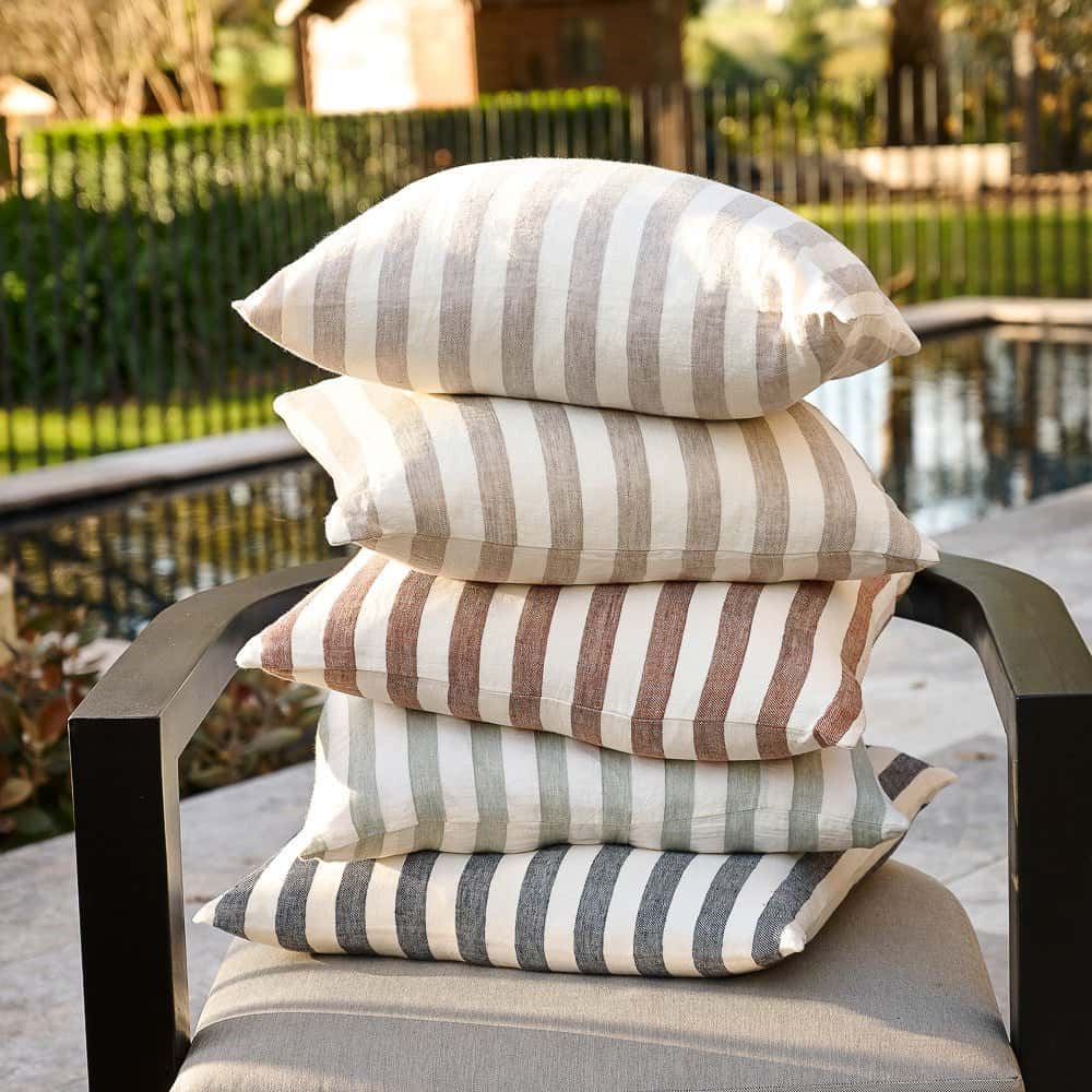 Santi Outdoor Linen Cushion - White/Nutmeg Stripe  - Eadie Lifestyle