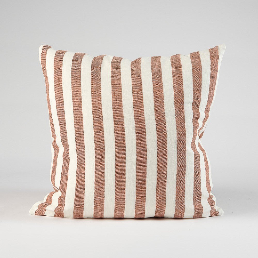 Santi Outdoor Linen Cushion - White/Nutmeg Stripe  - Eadie Lifestyle