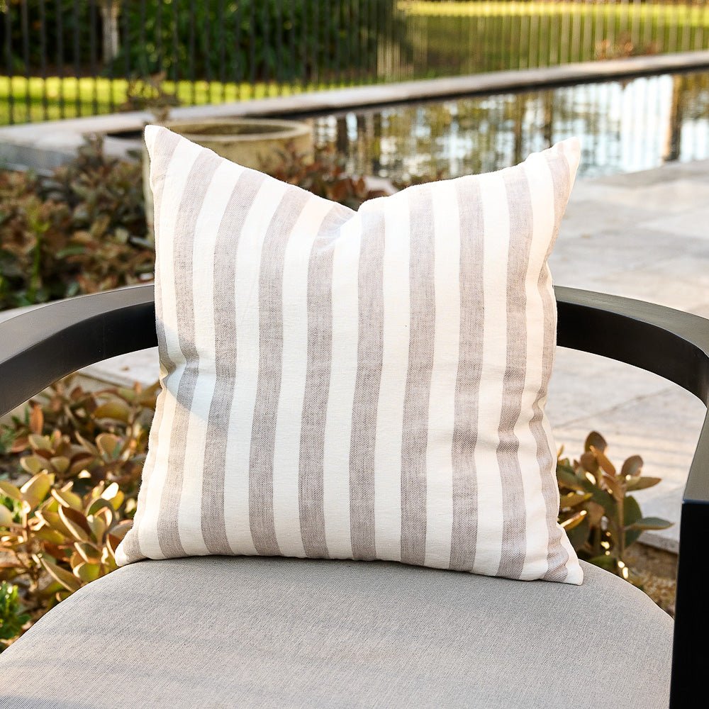 Santi Outdoor Linen Cushion - White/Silver Stripe - Eadie Lifestyle