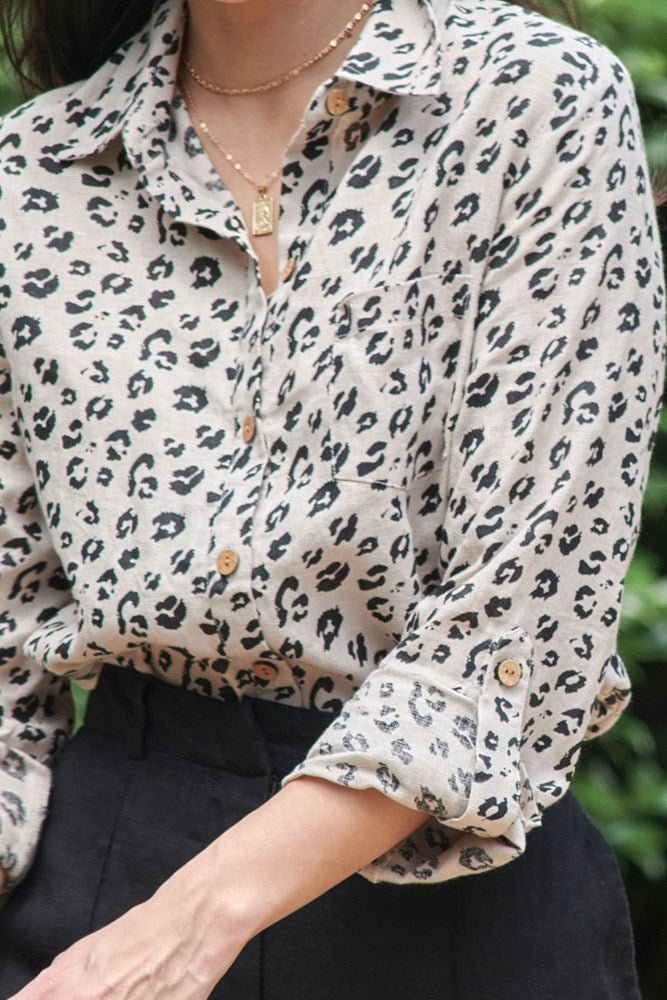 Tailored Linen Long Sleeve Shirt - Leopard - Eadie Lifestyle
