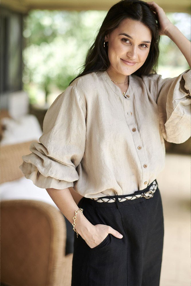 The Allegra Linen Blouse - Natural - Eadie Lifestyle