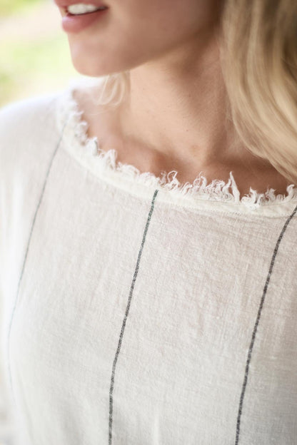 The Carter Malle Linen Dress - Off White w/ Charcoal Fine Stripe - Eadie Lifestyle