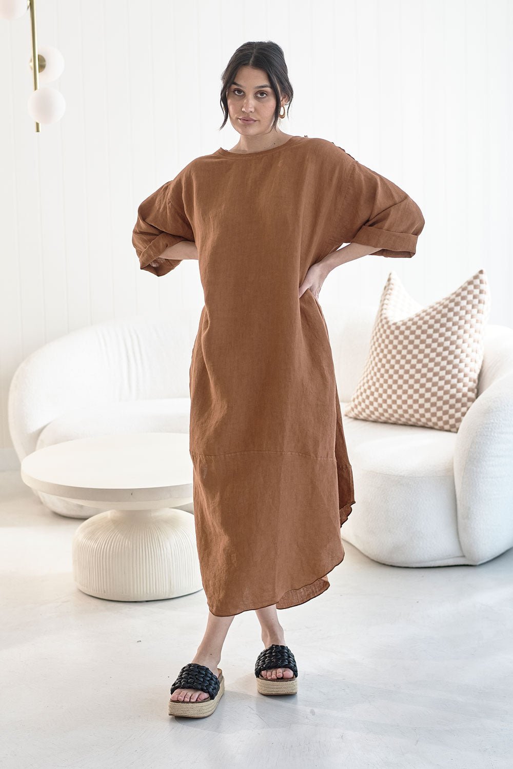 The Malle Linen Dress - Nutmeg - Eadie Lifestyle