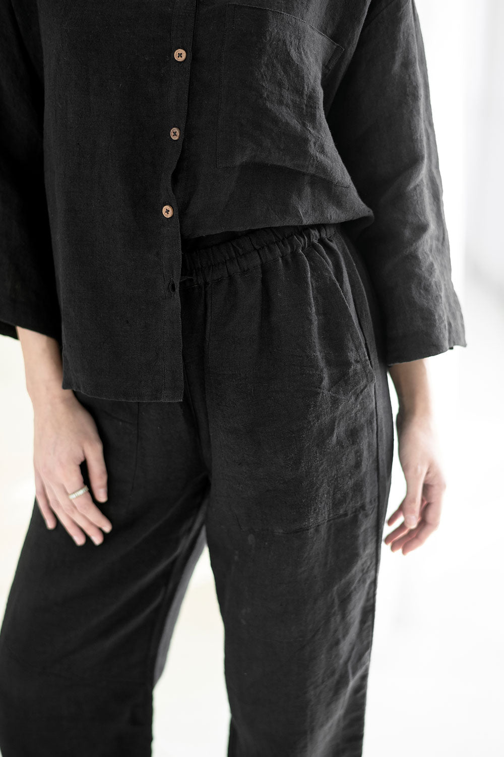 Wide Leg Linen Pant - Black  - Eadie Lifestyle