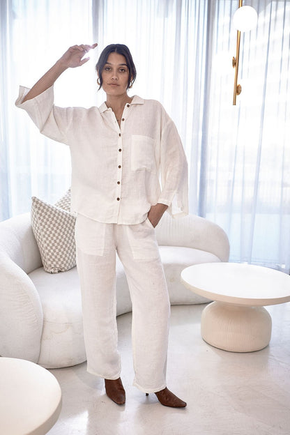 Wide Leg Linen Pant - White - Eadie Lifestyle